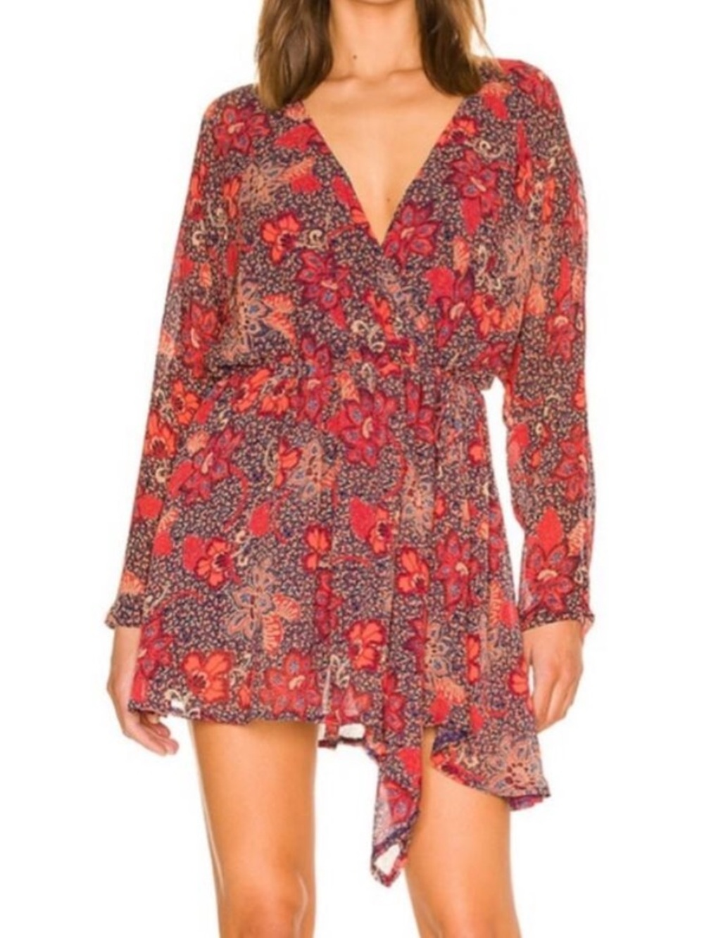 Free People Teegan Asymmetrical Mini Dress Peach Combo